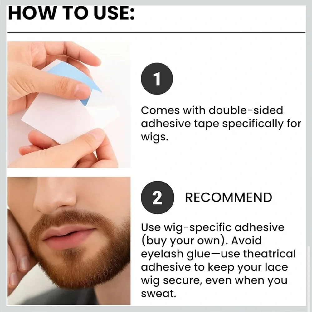 NEW! Premium Beard & Mustache 100% Human Hair Hand-Tied on Invisible Lace Brown